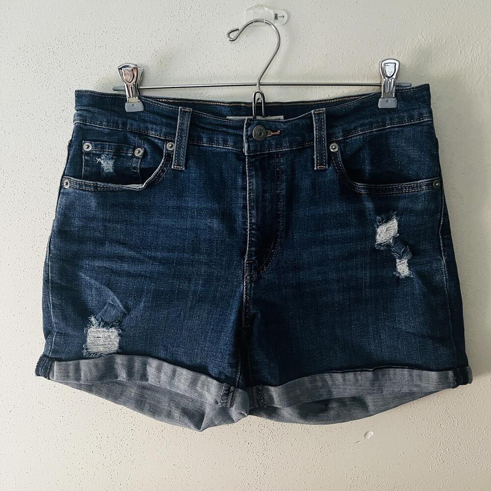 Levi's Distressed MidLength Denim Shorts High Waisted Frayed Cut-offs – Size 29